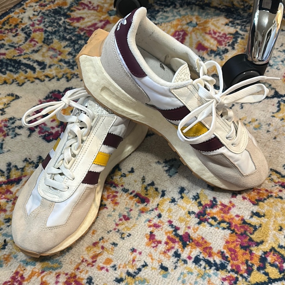 Adidas Women's White and Yellow Sneakers